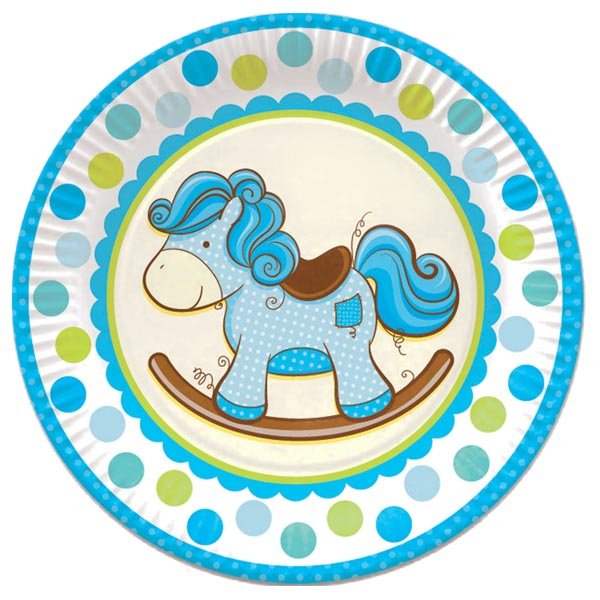 Тарелки бумажные ламинированные "Лошадка Малыш" Голубая